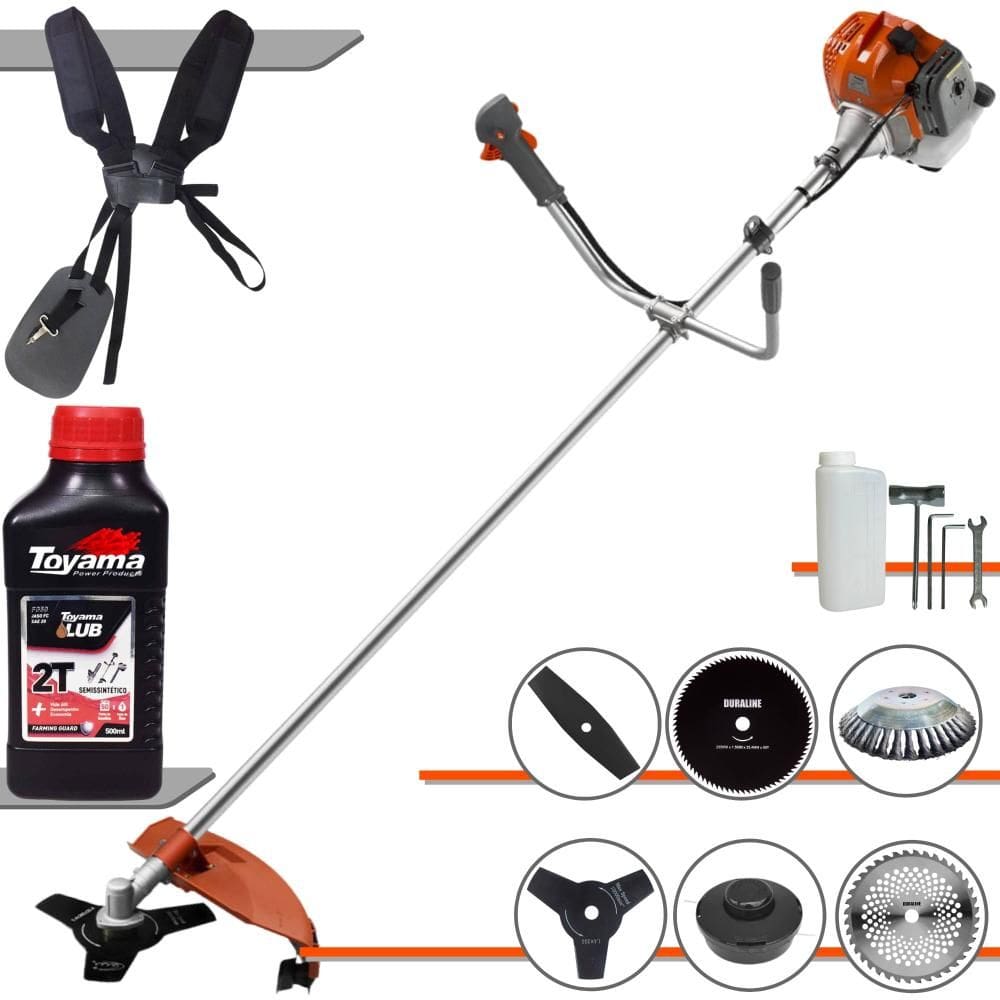 Cortador de Grama Profissional À Gasolina Tekna RL520ACG2 52cc 2HP 13.000rpm Roçadeira Multifuncional Com 6 Opções de Cortes + ÓLEO TOYAMA 2T