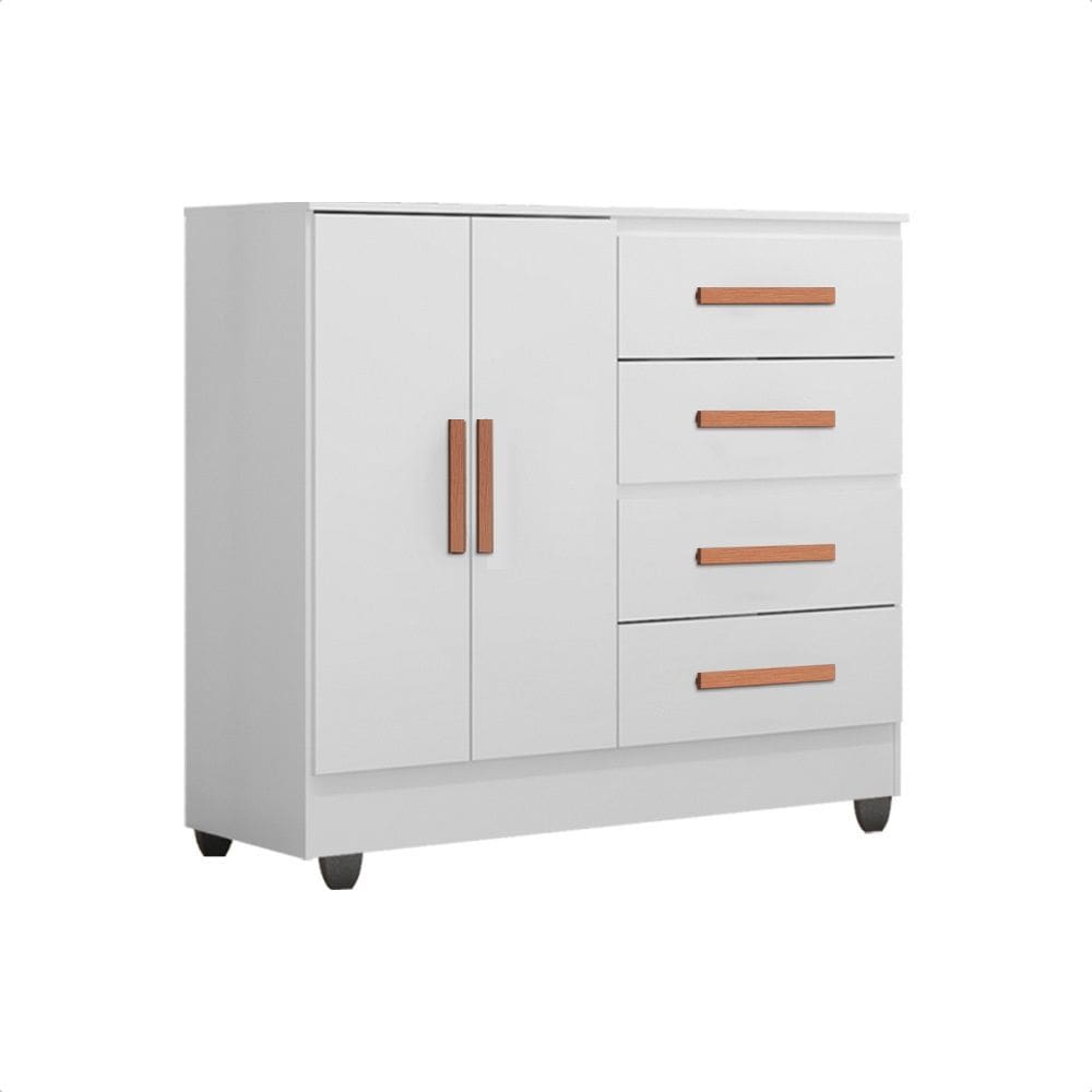 Cômoda Lite 2 Portas 4 Gavetas Multiuso Para Quarto Com Pés