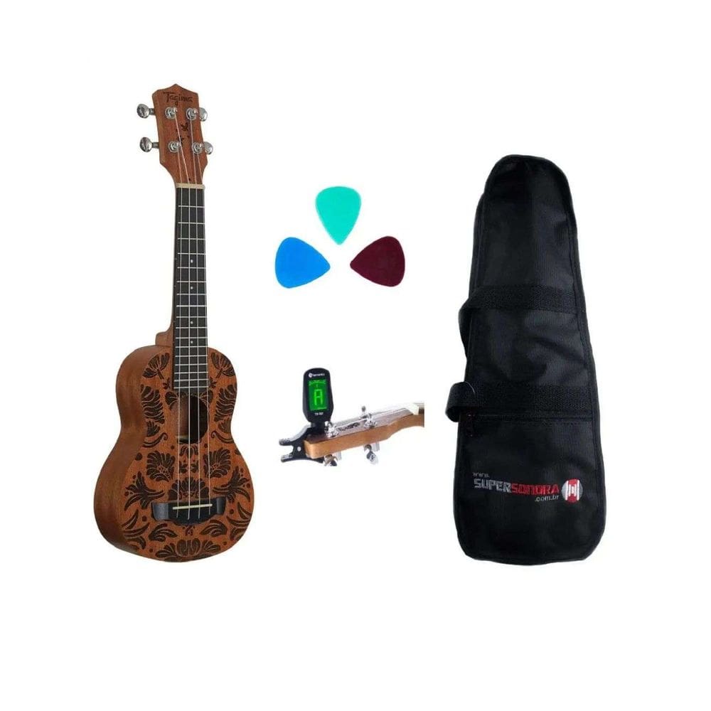 Kit Ukulele Tagima 23k Floral Natural Acústico - Série Havaí + Afinador + Capa + Palhetas
