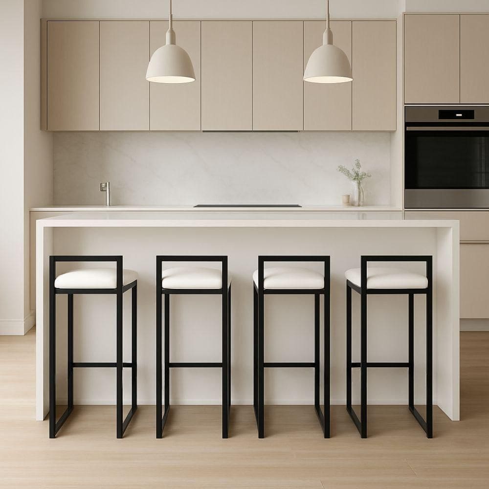 Kit 4 Banqueta Alta Ferro Cozinha Corino Bancada Gourmet Branco