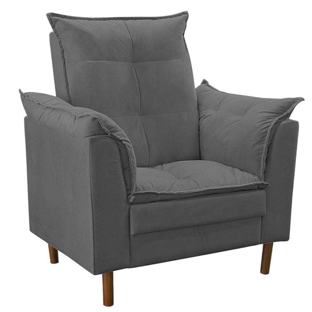 Poltrona Decorativa Sala De Estar Quarto Leitura Azera Suede Cinza