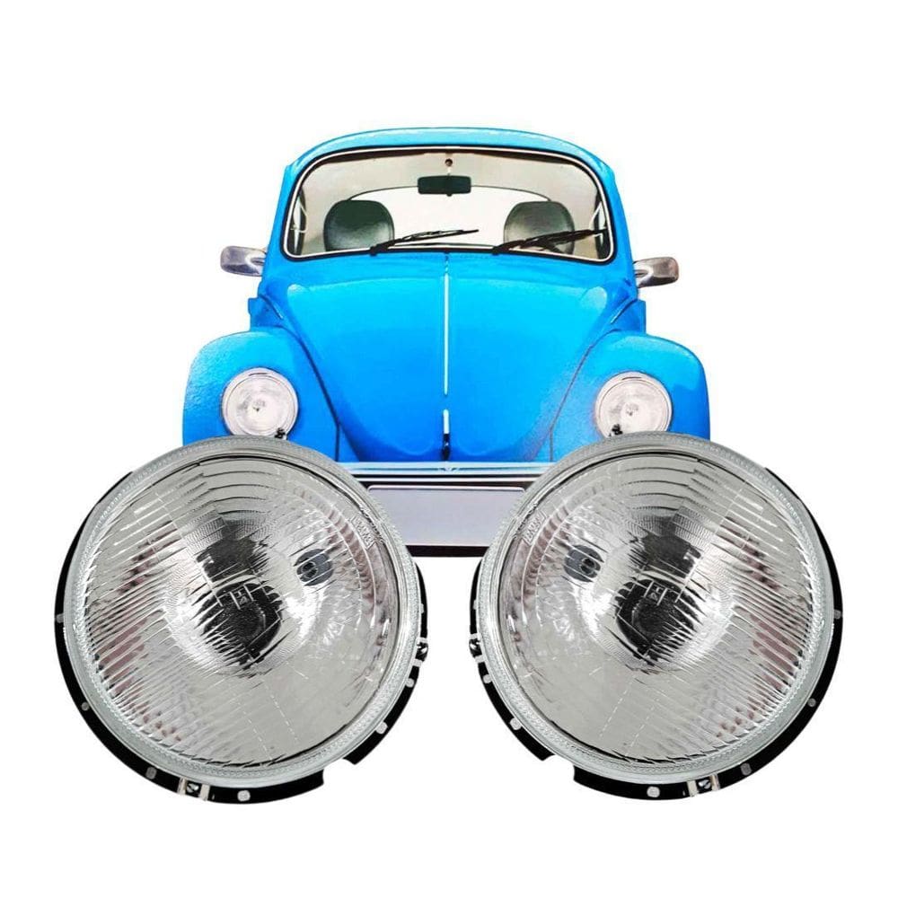 Par Farol Para Fusca 1976 A 1996 Aro Lente Vidro + Lâmpada