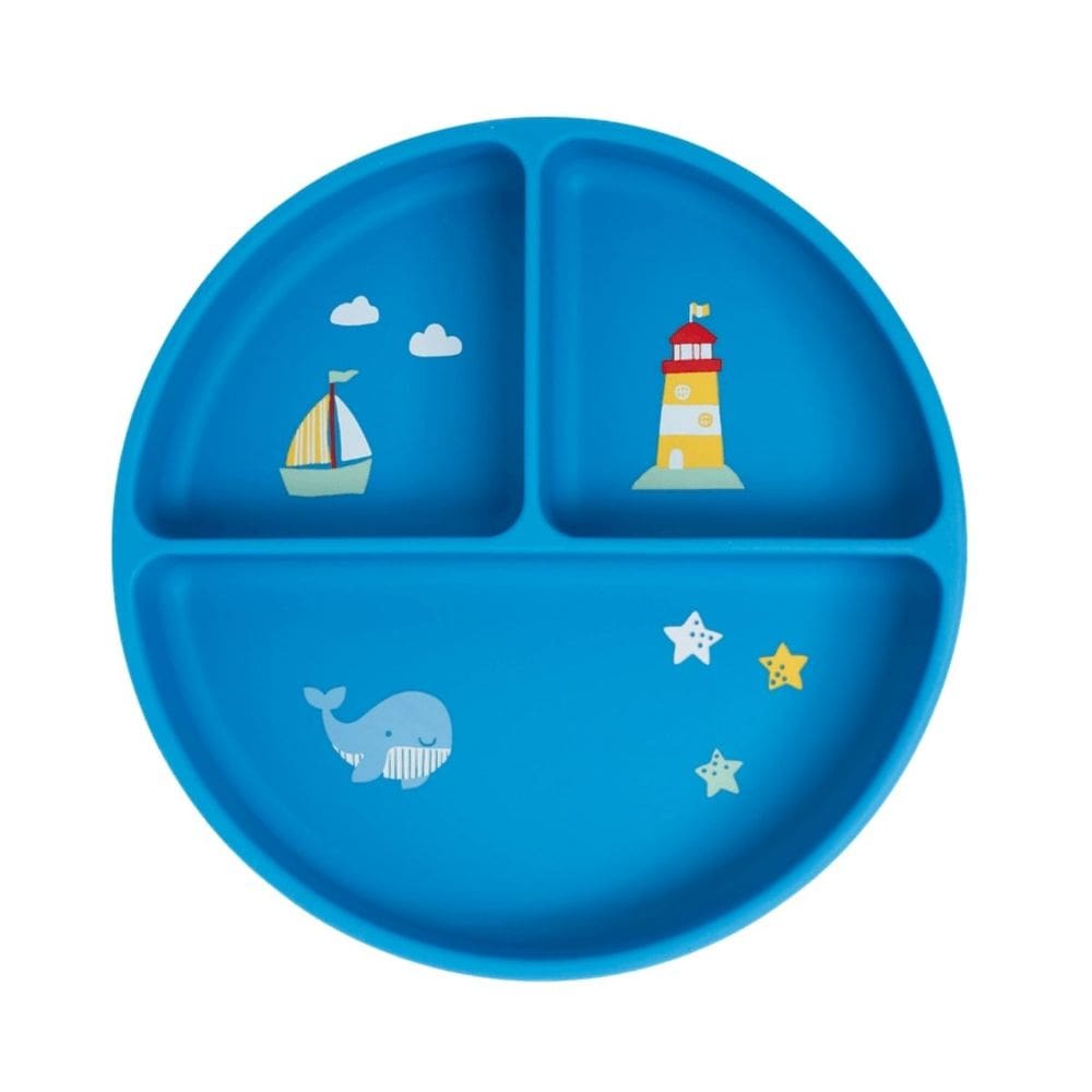 Prato De Silicone Com Ventosa e Divisórias Ursinho Navy Azul - Bup Baby