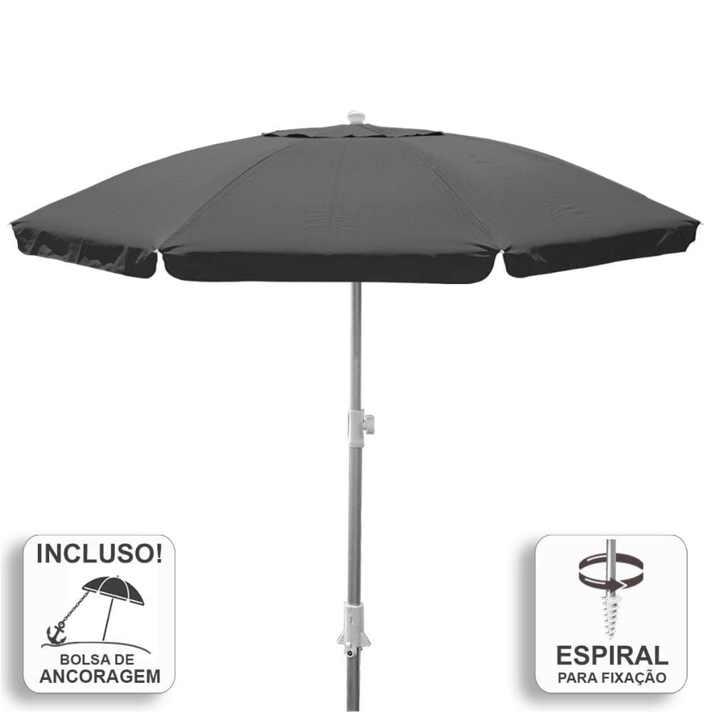 Guarda-Sol Zaka Alumínio 2.5 metros Cinza Grande Reforçado com Espiral