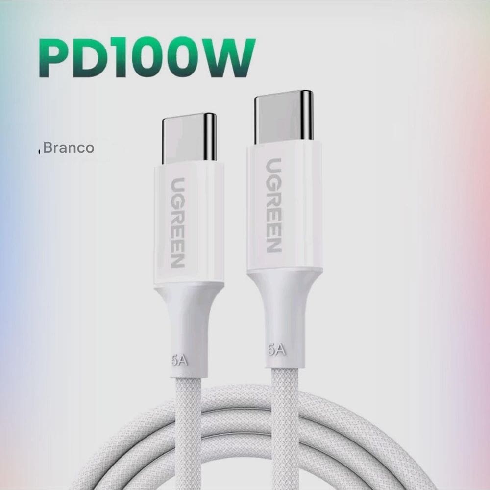 Cabo Usb C 100W Ugreen Carregamento Rápido  5A/20V  - Branco