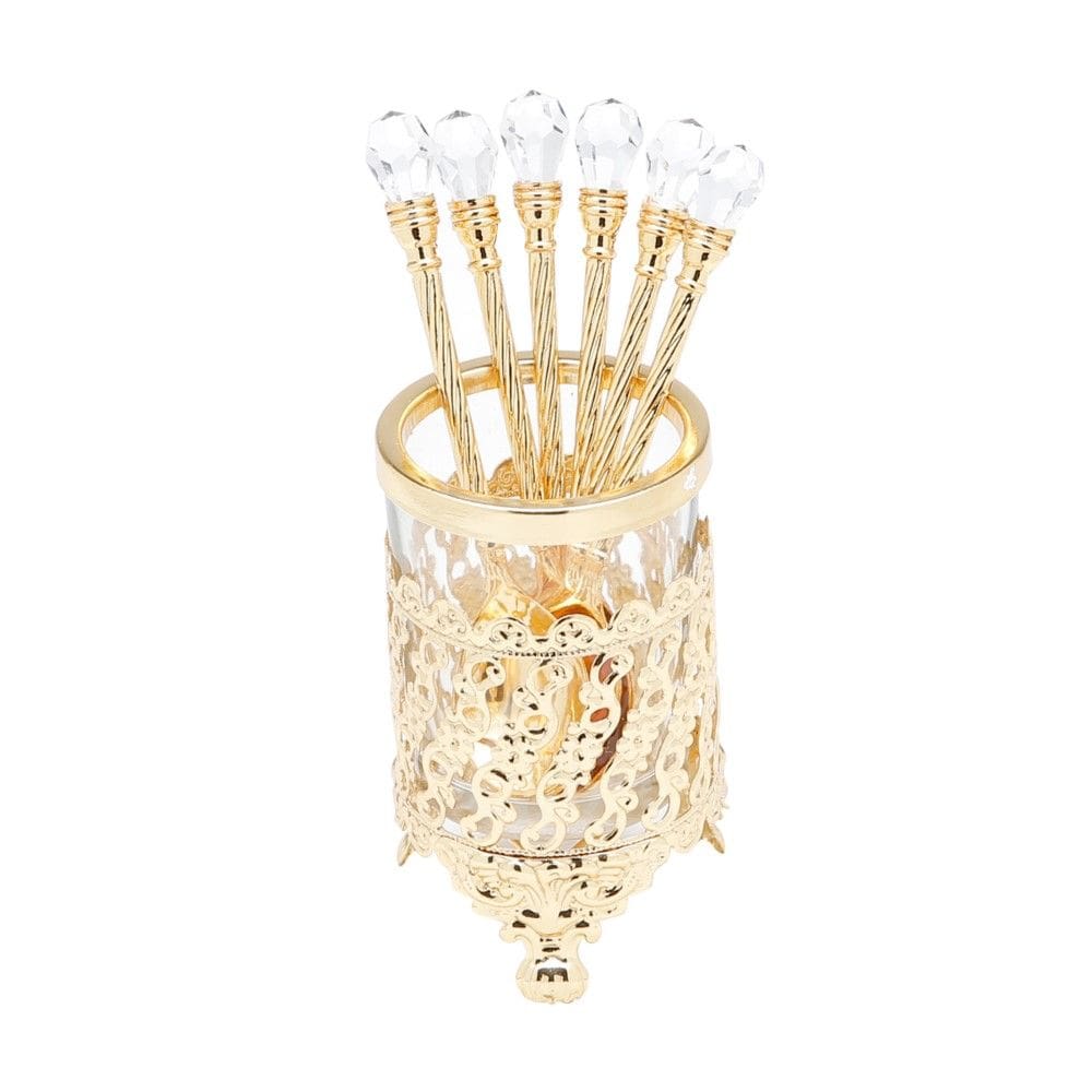 Conjunto 6 Colheres de Café com Suporte Zamac Crystal Dourado Wolff