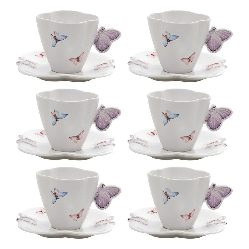 Conjunto 06 Xícaras de Chá de Porcelana Borboletas 200ml Wolff