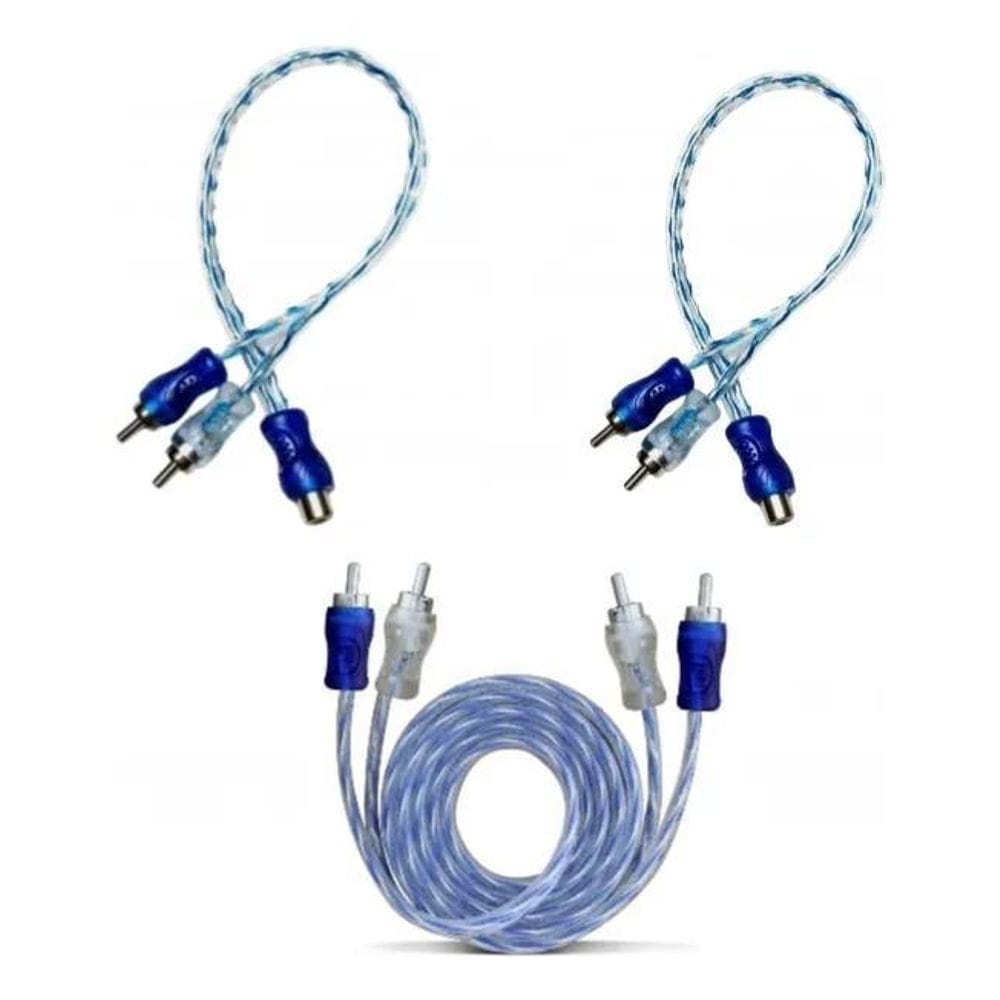 2X Kit 1 Cabo Rca 1,5M E 2 Cabo Y 2 Macho 1 Femea Espiral Cr