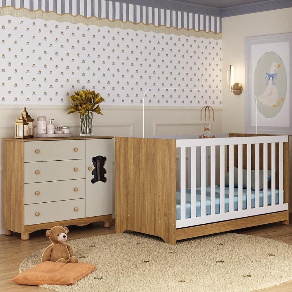 Berço Americano 3 em 1 com Cômoda 1 Porta 4 Gavetas Ternura Multimóveis MP4726