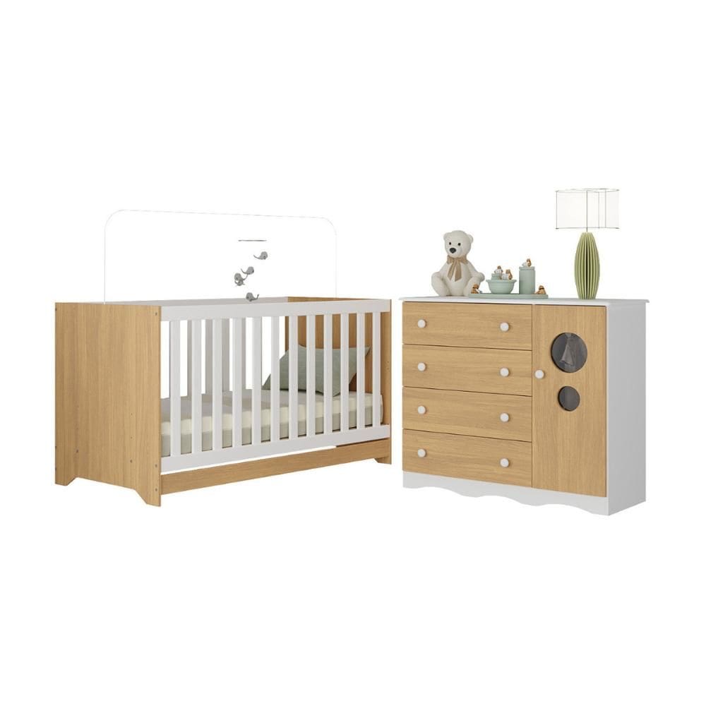 Berço Americano 3 em 1 com Cômoda 1 Porta 4 Gavetas Sonho Multimóveis MP4709