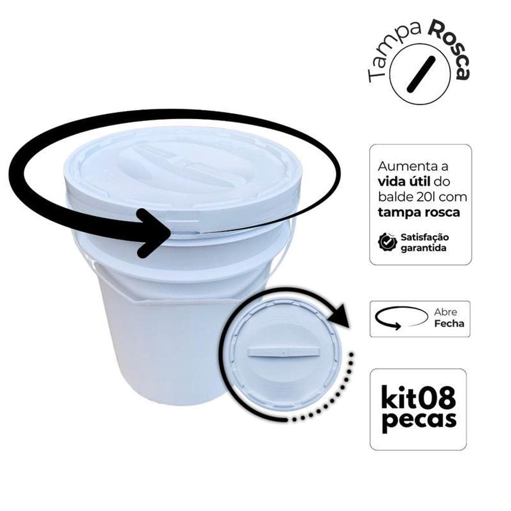 Balde Com Tampa Rosca Fabricante - Kit 8 Pçs