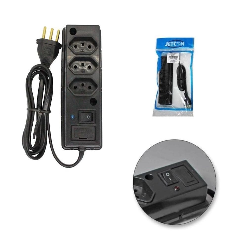 Filtro Linha 3 Tomadas Extensão Com Fusivel E Interruptor