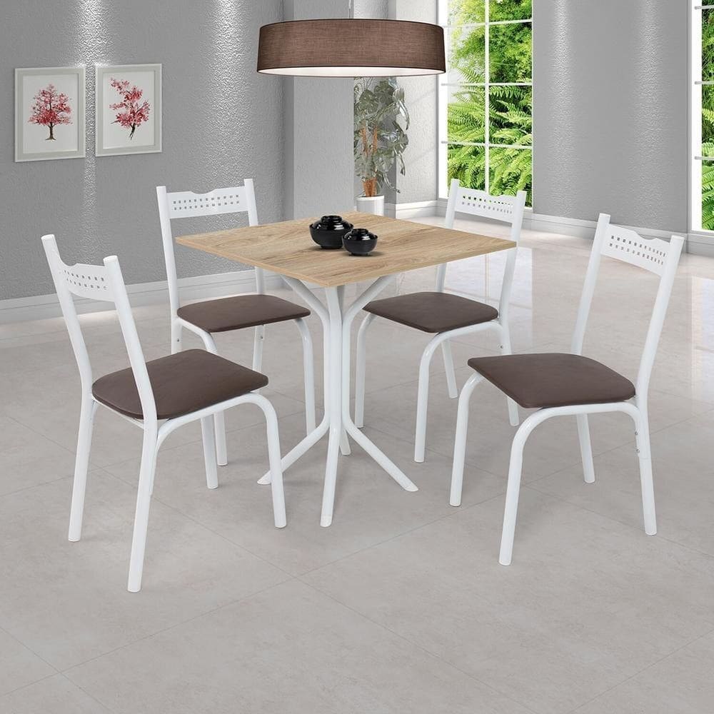 Conjunto de Mesa Tampo 68cm com 4 Cadeiras Ana Branco/Marrom