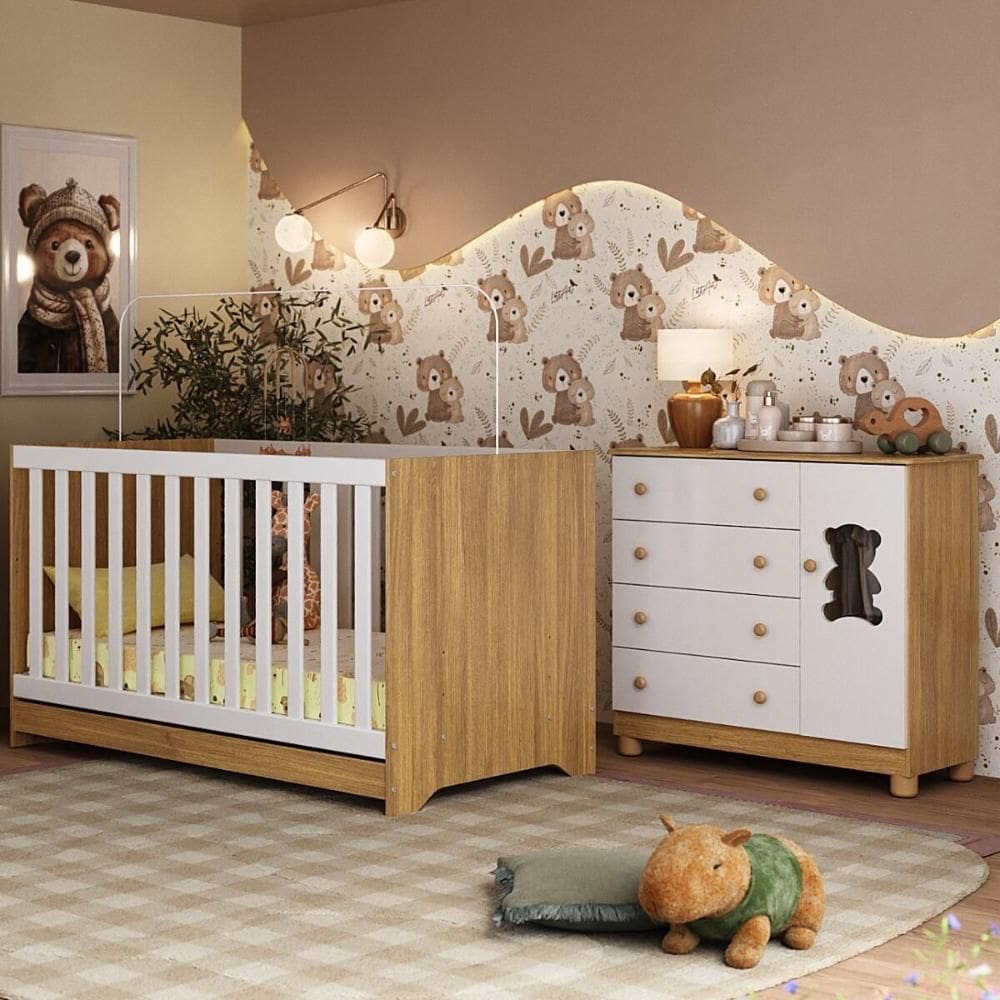 Berço Americano 3 em 1 com Cômoda 1 Porta 4 Gavetas Fofura Multimóveis MP4724