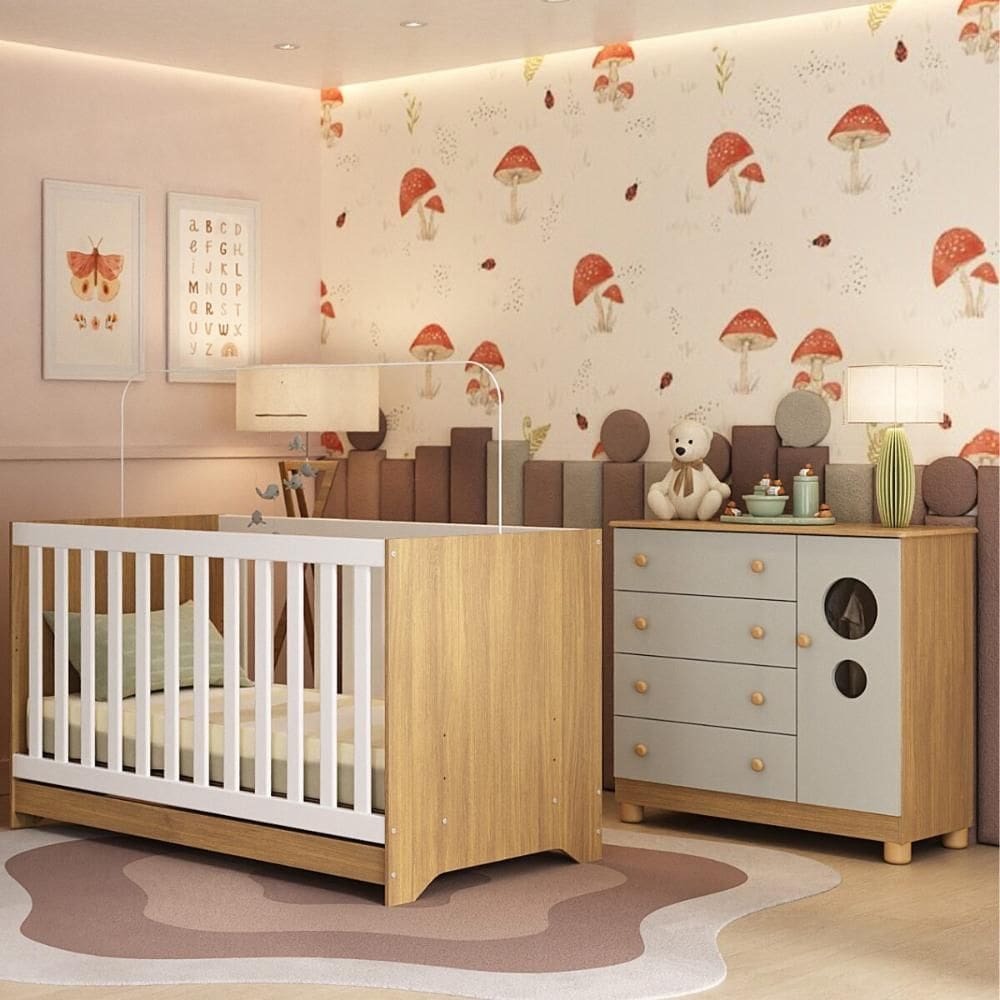 Berço Americano 3 em 1 com Cômoda 1 Porta 4 Gavetas Bombom Multimóveis MP4708