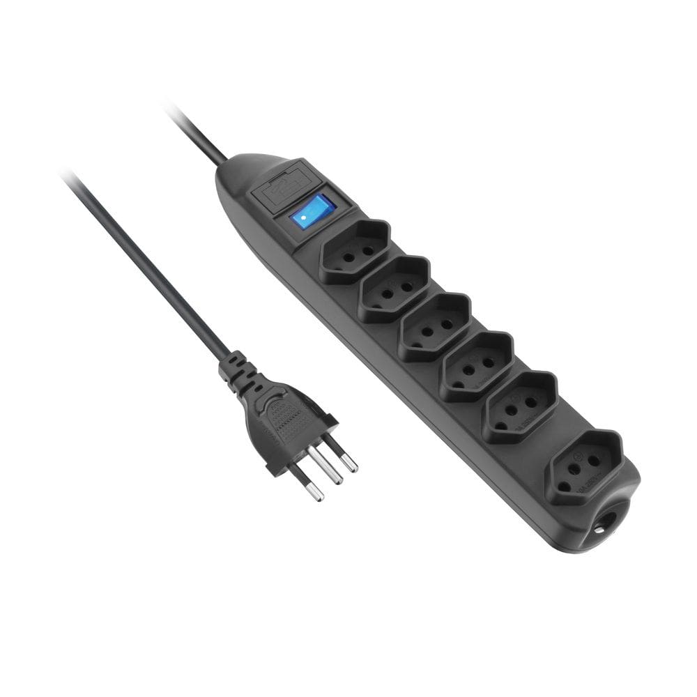 Protetor de Linha - 6 Tomadas 2P +T Fusível Chave Liga/Desliga 1,5M