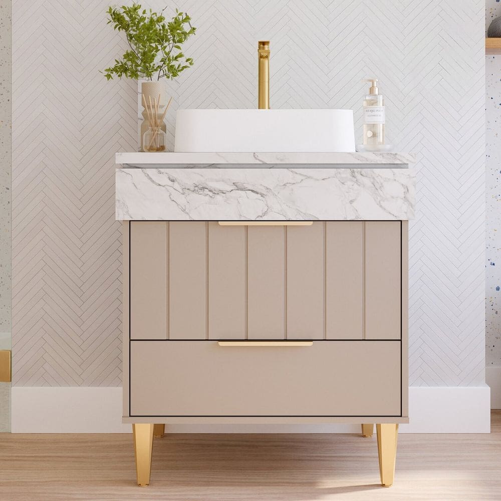 Gabinete para Banheiro 70cm com 1 Porta 1 Gaveta e Cuba de Sobrepor Riviera Capuccino