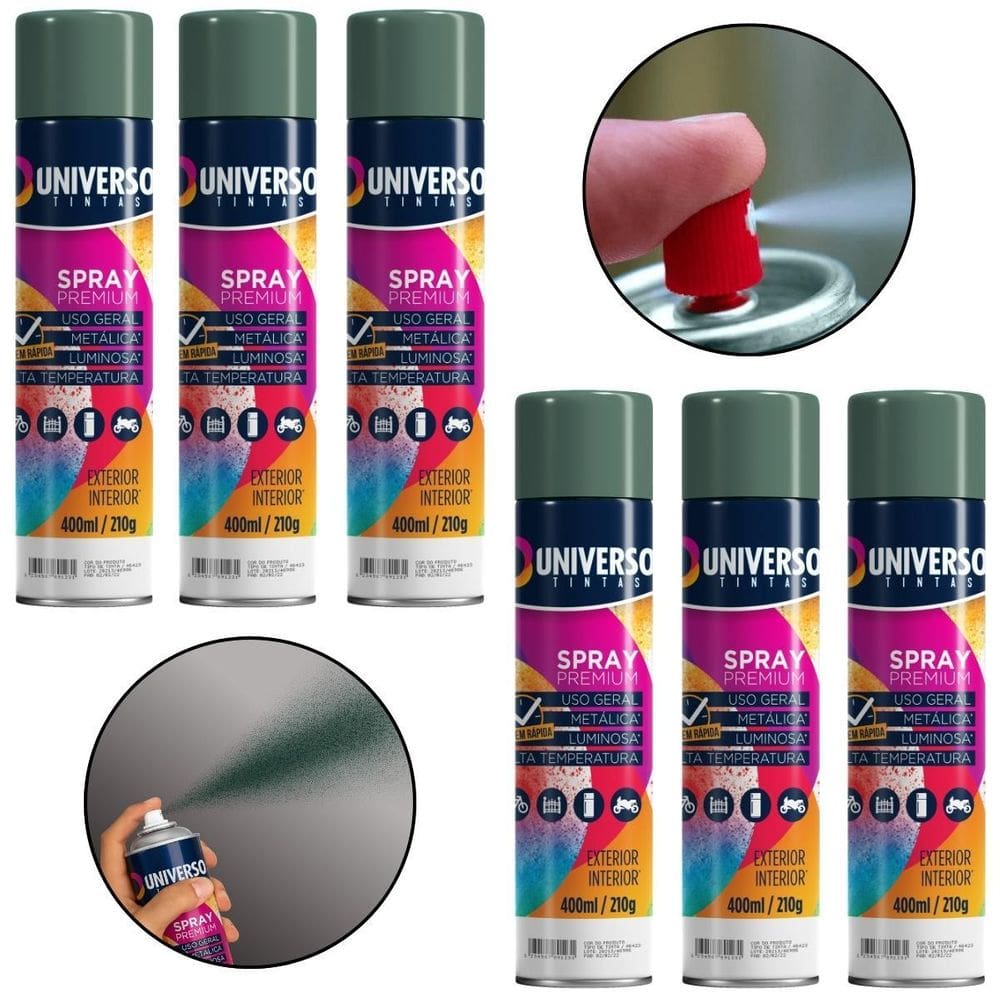 Kit 06 Latas Tinta Spray Verde Escuro 400Ml Uso Geral