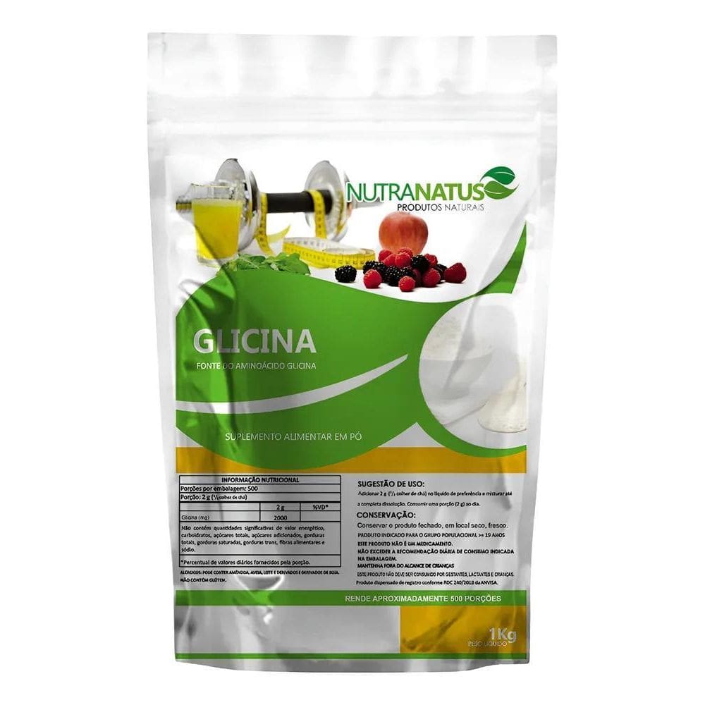 2X Glicina 1Kg Nutra Natus 100% Pura Importada