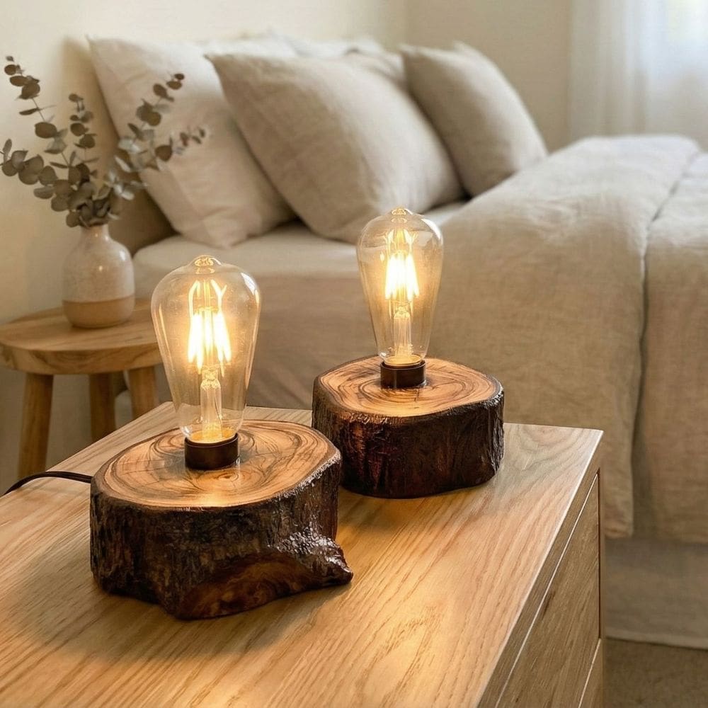 2 Luminarias Rusticas de Mesa 15x13,5-15x12,5cm Madeira E27