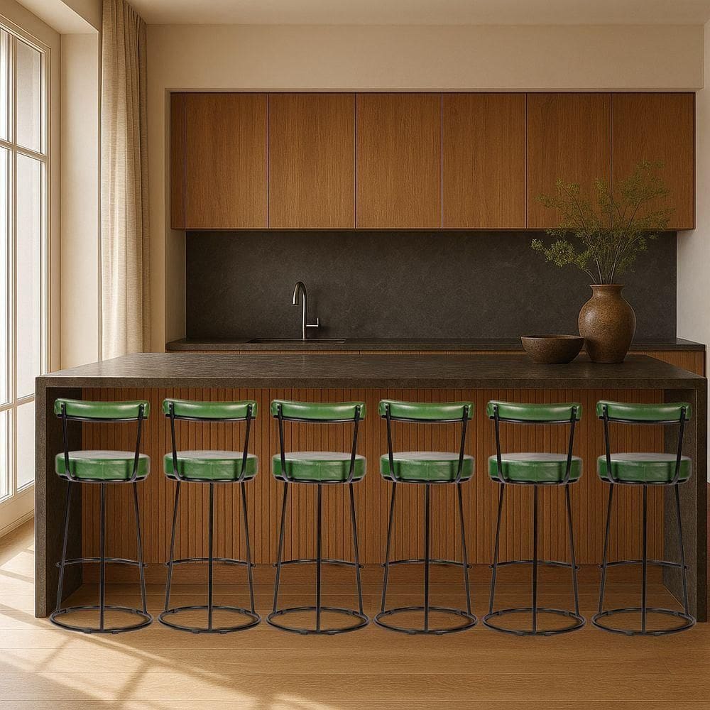 Banqueta Alta Cozinha 70cm Encosto Industrial Aço Kit 6 Ziria Pu S02 - D`rossi Verde