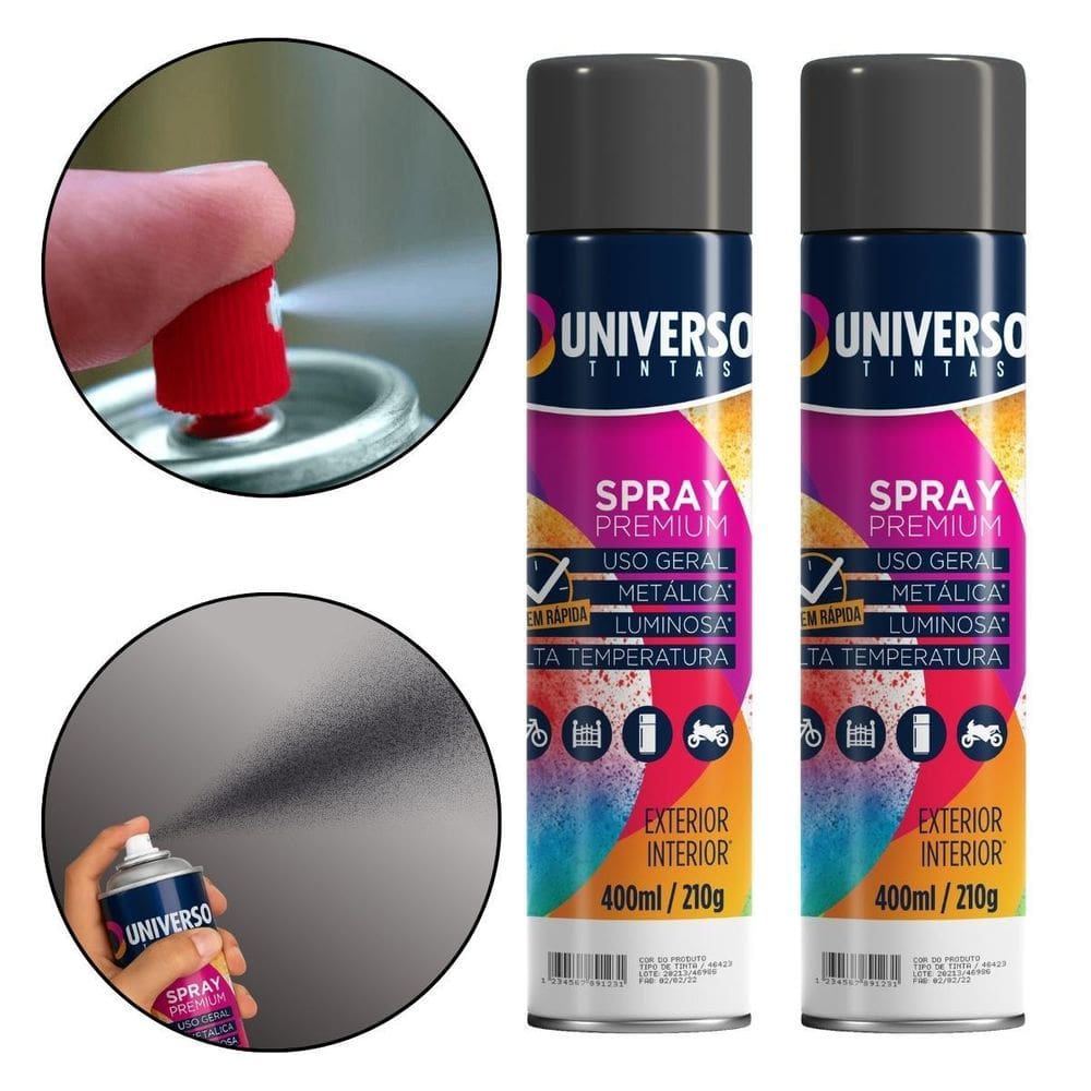 Kit 02 Latas Tinta Spray Preto Fosco 400Ml Uso Geral