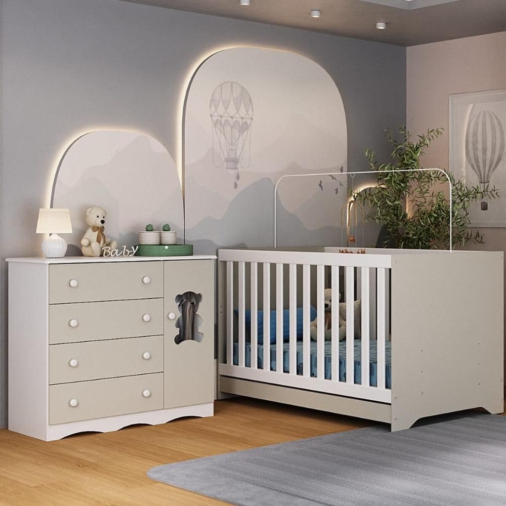 Berço Americano 3 em 1 com Cômoda 1 Porta 4 Gavetas Doçura Multimóveis MP4725