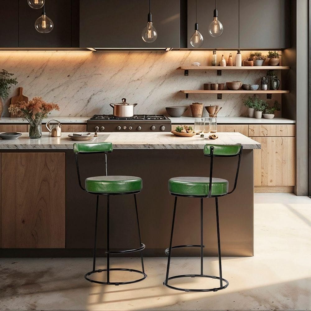 Banqueta Alta Cozinha 70cm Encosto Industrial Aço Kit 2 Ziria Pu S02 - D`rossi Verde