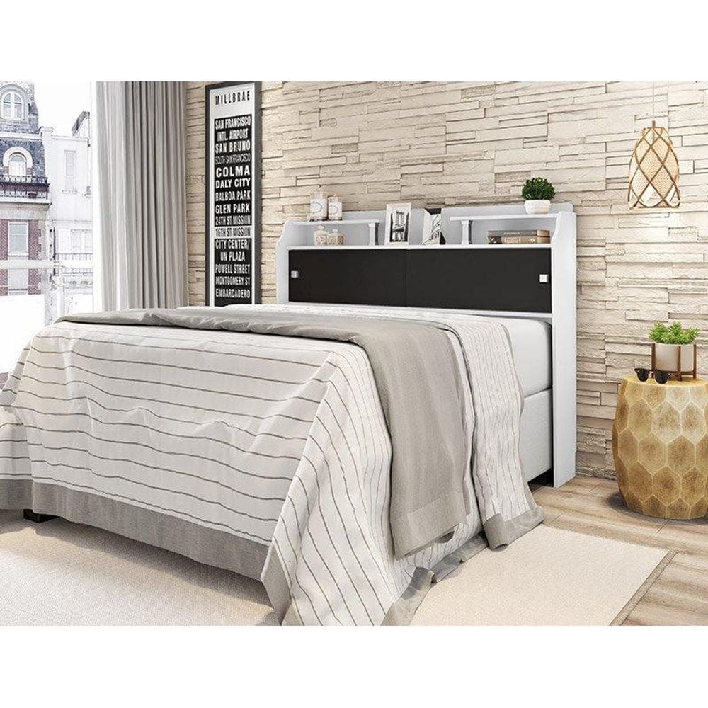 Cabeceira Elisa Casal Framar Box 1,38cm  Branco / Preto