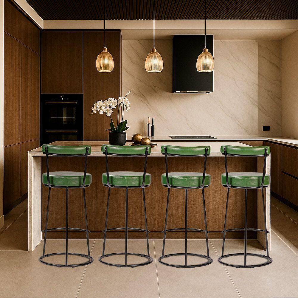 Banqueta Alta Cozinha 70cm Encosto Industrial Aço Kit 4 Ziria Pu S02 - D`rossi Verde