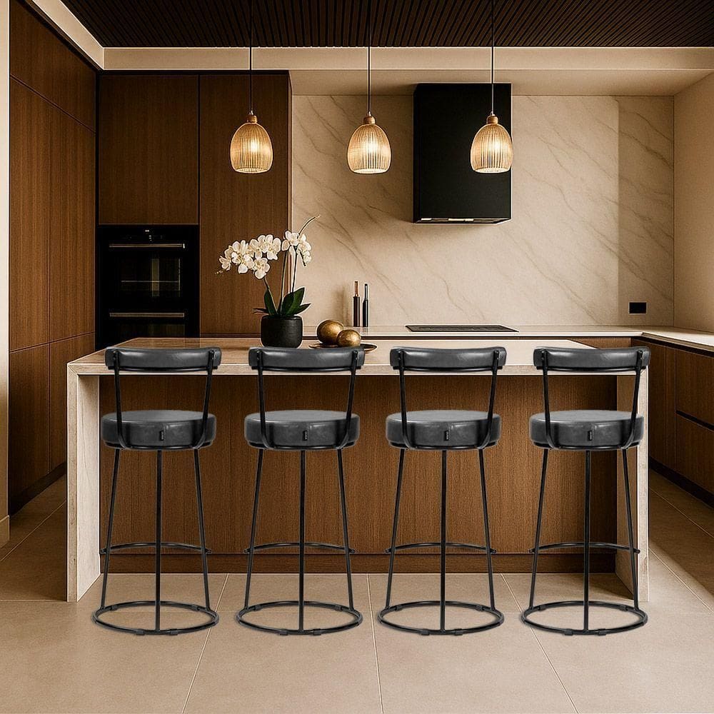 Banqueta Alta Cozinha 70cm Encosto Industrial Aço Kit 4 Ziria Pu S02 - D`rossi Preto