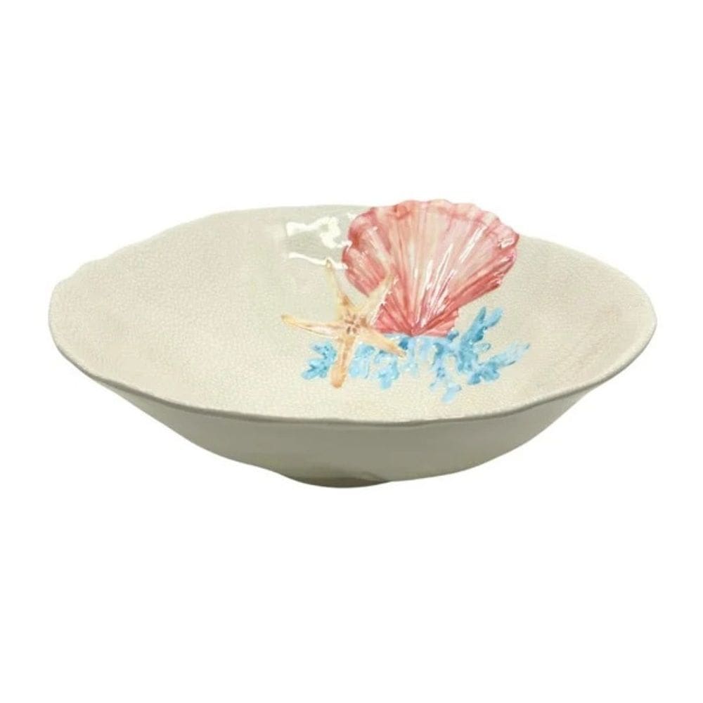 Bowl Saladeira de Melamina Bege C/Desenho Marinho Concha do Mar Rosé 30x9,5cm Entrecasa