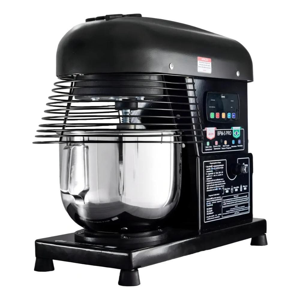 Batedeira Industrial Mana 5L 10 Velocidades Tacho em Inox 3 Batedores 1000W Preta Bivolt – BPM-05