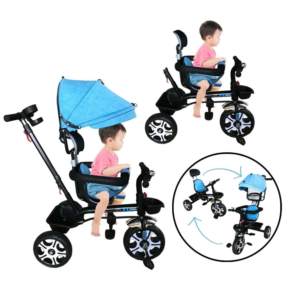 Triciclo Motoca Bicicleta 3 Rodas Infantil Passeio com Empurrador Pedal Capota Brinqway Bw302