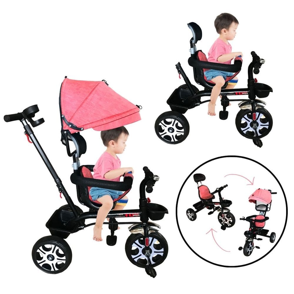 Triciclo Motoca Bicicleta 3 Rodas Infantil Passeio com Empurrador Pedal Capota Brinqway Bw302