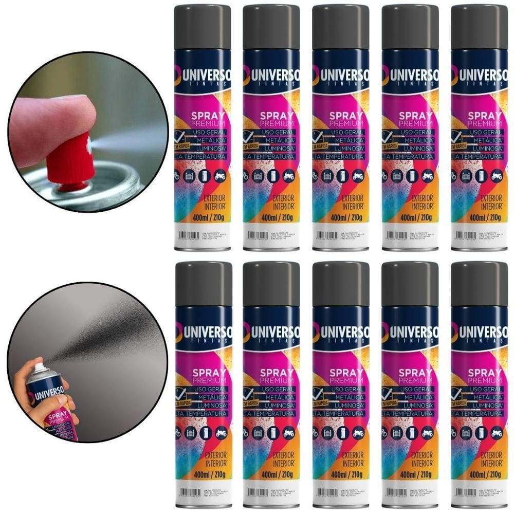 MP - Kit 10 Latas Tinta Spray Preto Brilhante