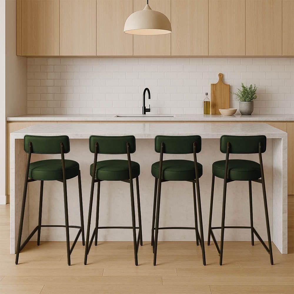 Banqueta Cozinha Alta Com Encosto Industrial Dourado Kit 4 Londres Pu Verde D03 - D`rossi