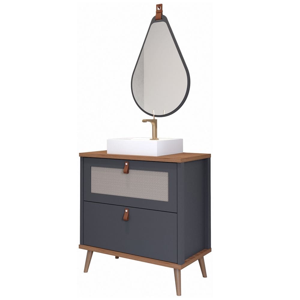 Armário Banheiro 80cm Mdf Cuba E Espelheira Gota Titanium