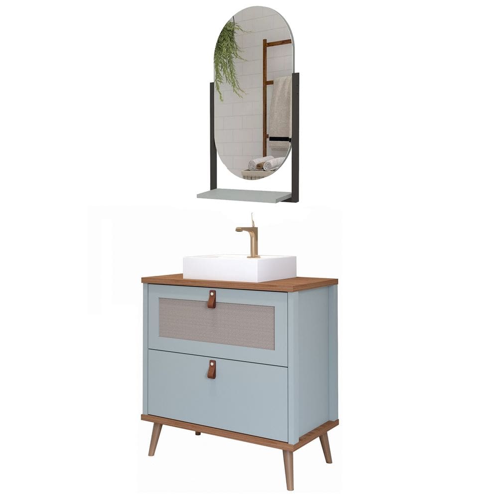 Armário Banheiro Mdf Pistache Porta Gaveta Espelheira Cuba