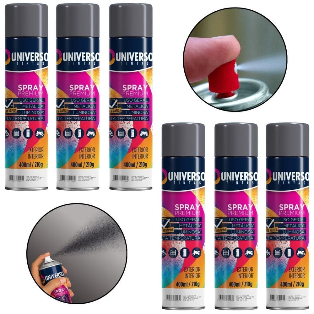 Kit 06 Latas Tinta Spray Cinza Grafite 400Ml Uso Geral