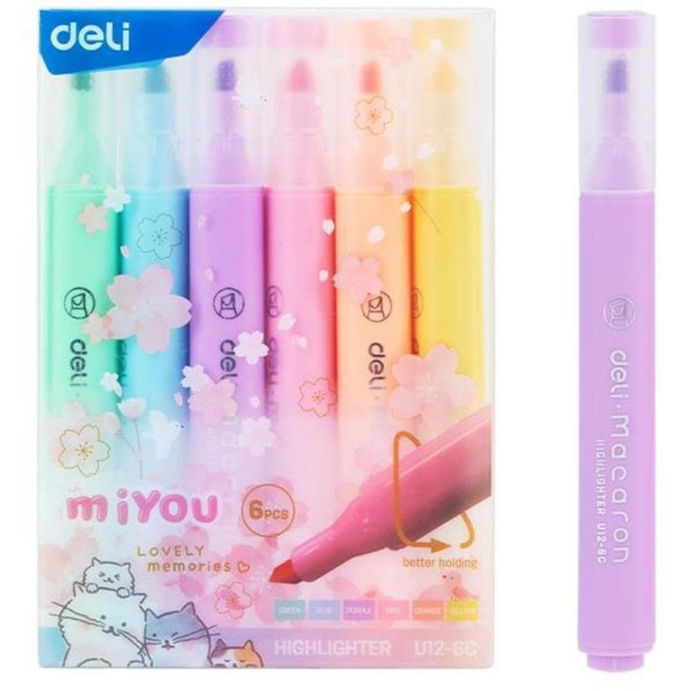 Caneta Marca Texto Tons Pasteis Macaron 6 Cores - Deli