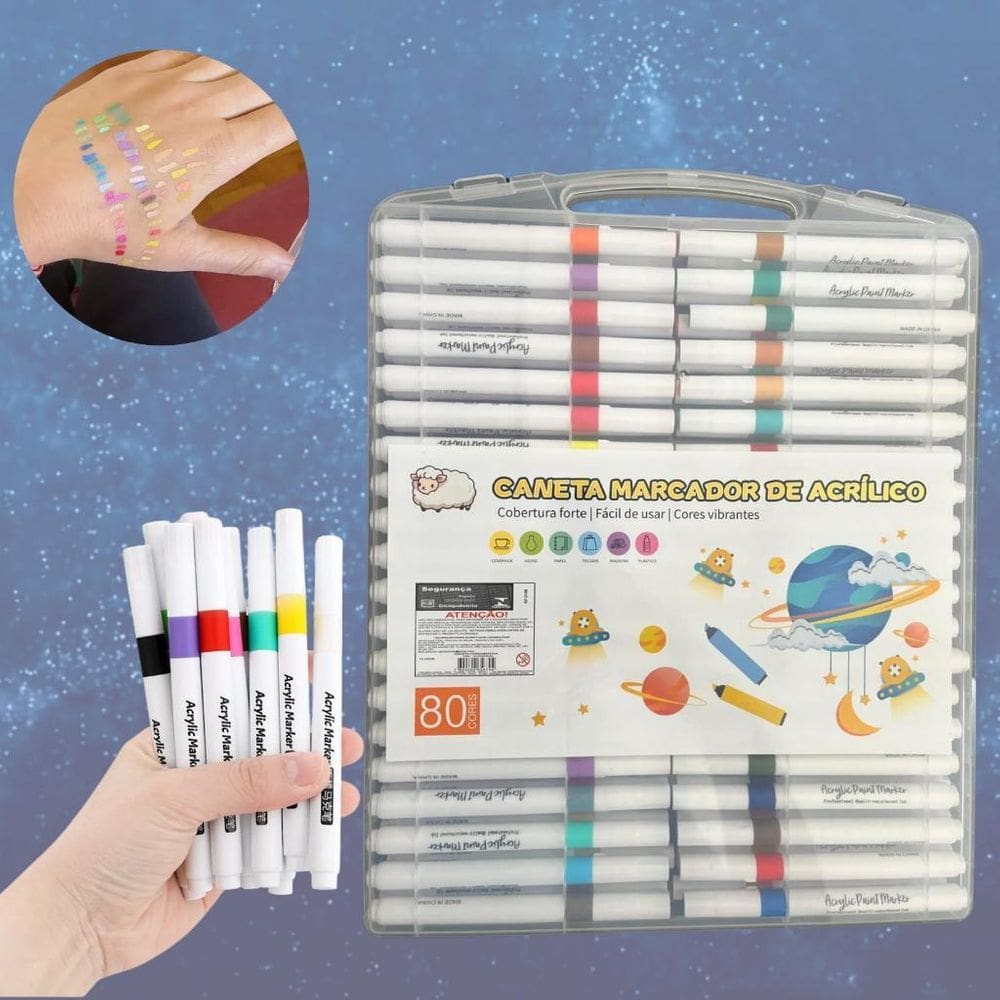 Super Kit Estojo Canetinhas Permanente Ponta