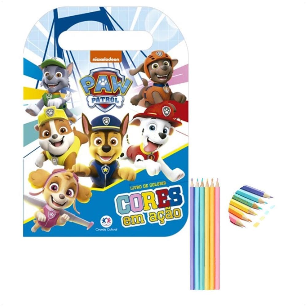 Kit 1 Livro De Colorir Paw Patrol E 6 Lápis De Cor Pastel
