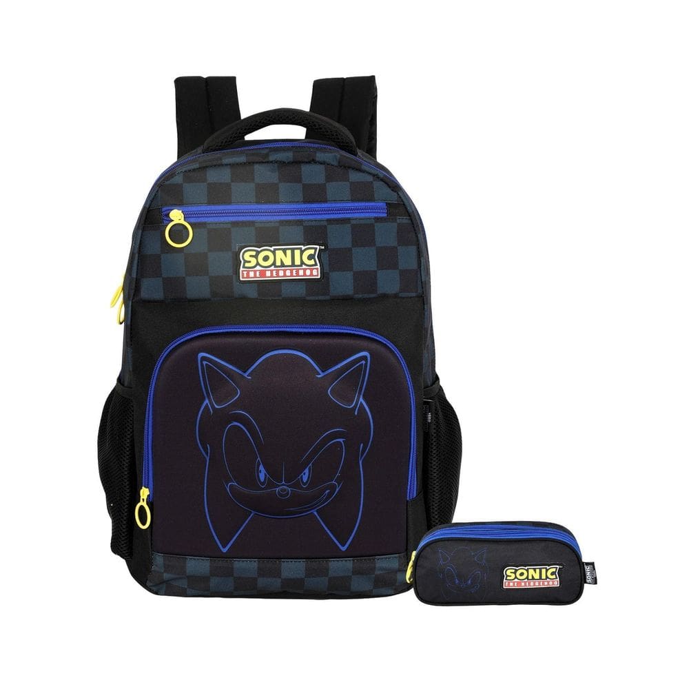 Kit Escolar Juvenil Sonic Mochila De Costas + Estojo Triplo