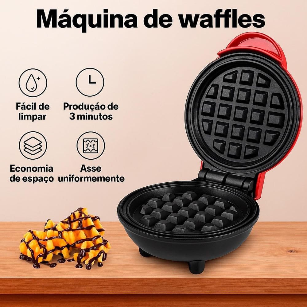 Mini Waffle Elétrica Compacta Com Placa Antiaderente 110V