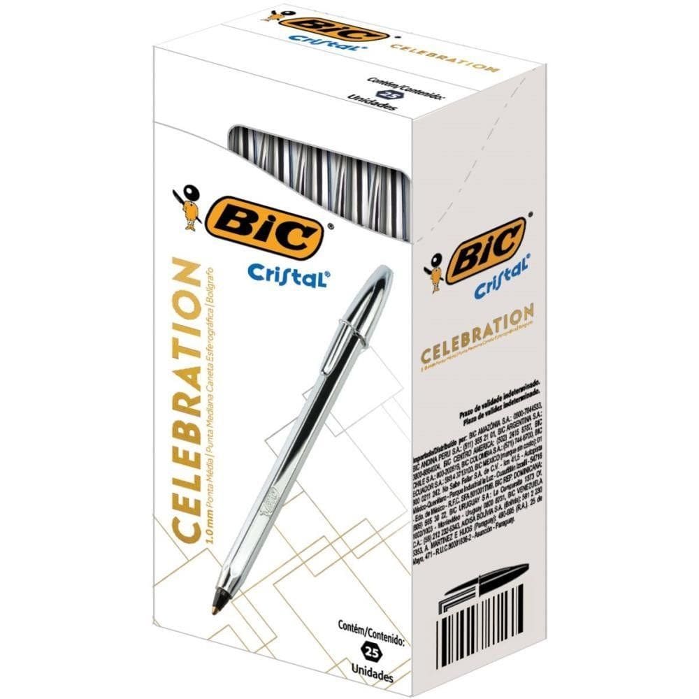 Caneta Esferográfica Cristal Celebration Prata 25un - Bic