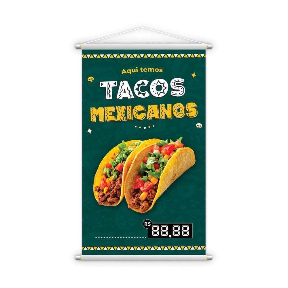 Banner Aqui Temos Tacos Mexicanos Lanches 60X40Cm