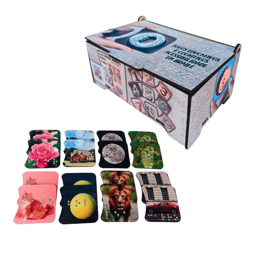 Estojo Mdf Com Jogo Da Memória 8 Pares Em Braile Alto Relevo