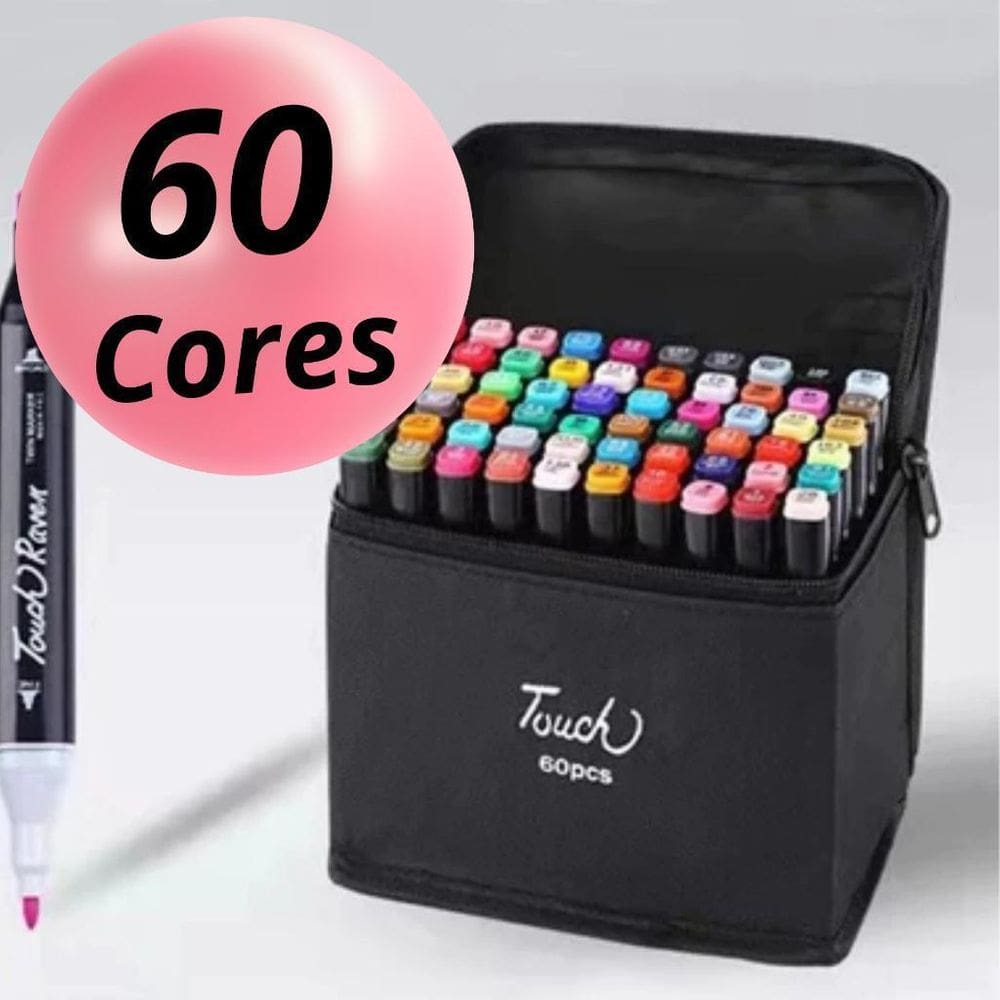 60 Canetinhas Escolar Ponta Dupla 1Linha