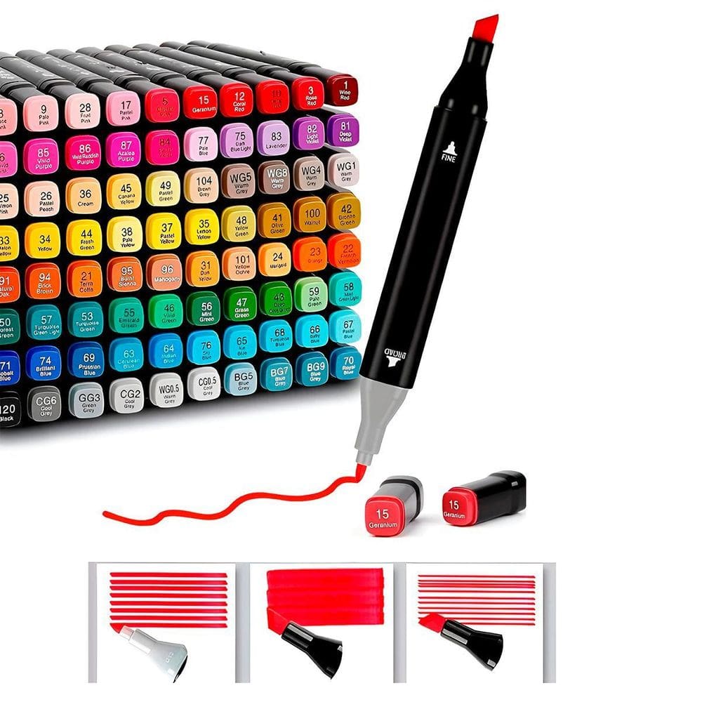 Kit Marcadores 120 Cores Ponta Dupla Com Estojo Organizador